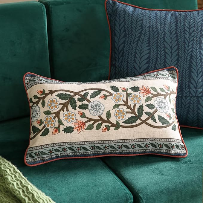 ISAENNE Vintage Linen Rectangle Throw Pillow Cover,Set of 2,20"x12"-Naples C