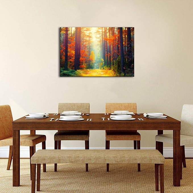 Large Autumn Wall Art Fall Forest Landscape Wall Decor for Living Room Bedroom Kitchen Orange Maple Leaves Pictures Sunrise Scenery Canvas Prints Nature Tree Paintings Artwork Home Decorations 24x36”