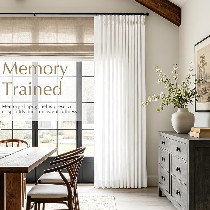 Memory Trained Natural Triple Pinch Pleated Curtains 2 Panels 40x63 Linen Blend Light Filtering Privacy Drapes with Hooks Back Tab for Track System Bedroom Study Minimalism Neutral Decor