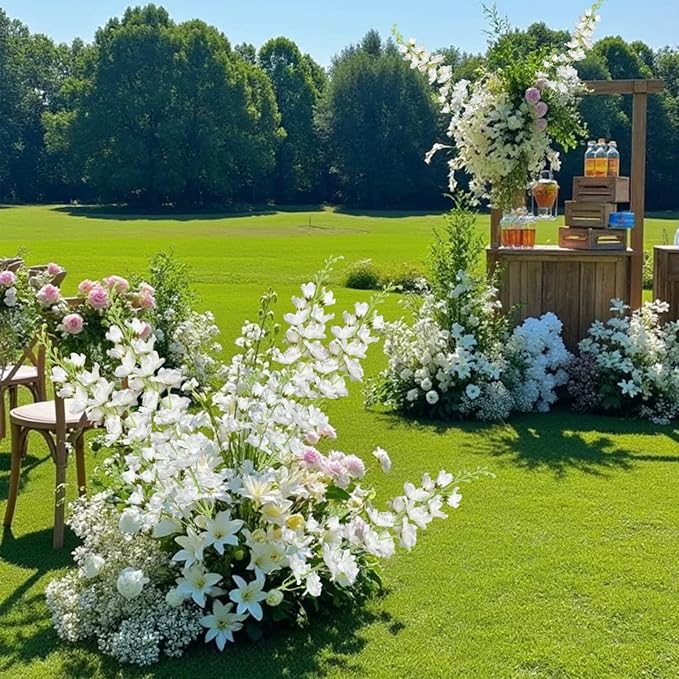 8 pcs White Delphinium Artificial Flowers, 34.25''Artificial Snapdragon Flowers Tall Fake Flowers Silk Flowers Faux Delphinium Bulk for Tall Vase Home Wedding Garden Table Decor (White)