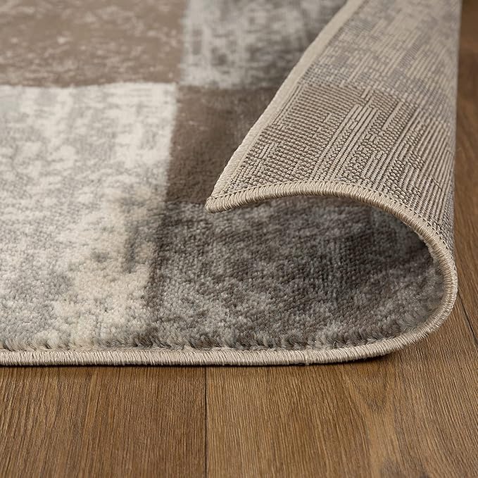 SUPERIOR Indoor Area Rug, Jute Backed, Modern Geometric Patchwork Floor Decor for Bedroom, Office, Living Room, Entryway, Hardwood Floors, Rockwood Collection, 4' x 6', Slate