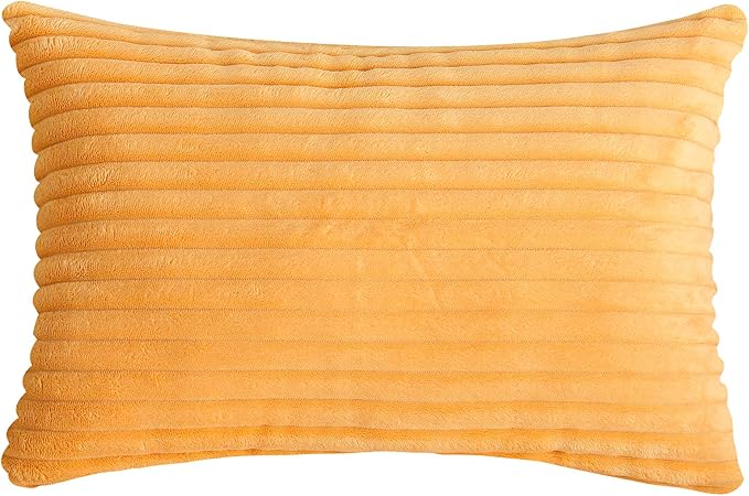 TangDepot Velvet Big Corduroy Pillow Covers 12x24 Cream Orange 2-Pack | Soft wide-stripe corduroy pillow cover, hidden zipper, machine washable, easy refresh, for bedroom living room indoor outdoor