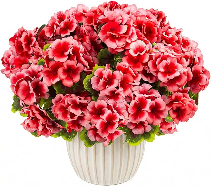 lovemoon 8 Pcs Artificial Geranium Plant Realistic Silk Flowers for Outside UV Resistant Faux Geraniums Flowers for Indoor Outdoor Home Garden Office Decoration (8, Peach)