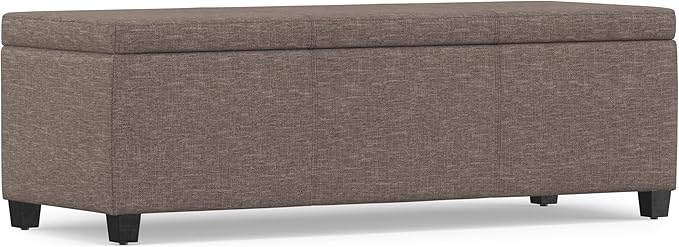 SIMPLIHOME Avalon Storage Ottoman Bench - 48" Wide x 16" High Upholstered Linen Look Fabric Rectangular Lift-Top Ottoman in Fawn Brown, Contemporary Bench for Living Room with High-Density Foam