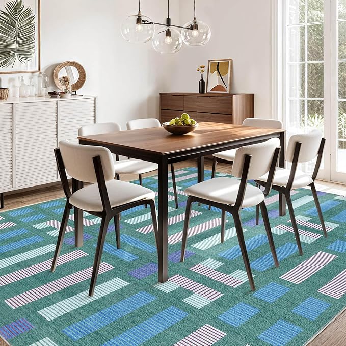 cotiled 10x12 Area Rug Living Room: Washable Boho Rugs with Non Slip Backing Large Soft Indoor Stain Resistant Carpet for Bedroom Farmhouse Dining Room Lightweight Home Decor Green