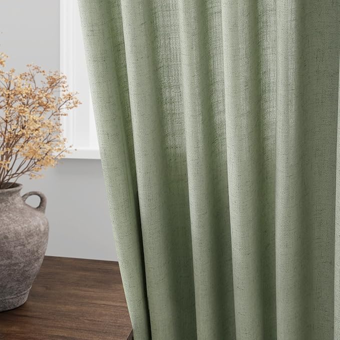 Sheer Light Sage Linen Curtains 72 Inch Length for Living Room Lightweight Door Drapes 2 Panels Set for Kids Bedroom Light Filtering Back Tab Rod Pocket Curtain for Kitchen Protect Privacy 52x72.