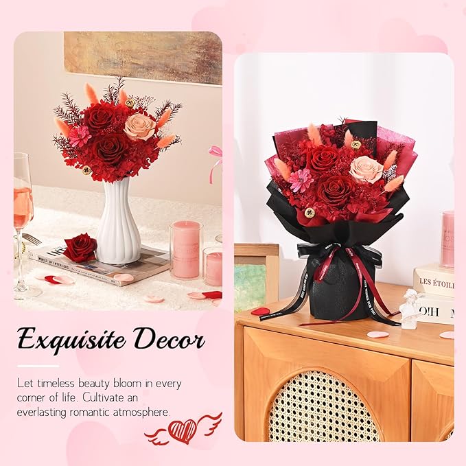Mothers Day Flowers for Mom, Mothers Day Gifts, Flowers for Delivery Prime, Preserved Eternal Forever Red Roses Bouquet Birthday Gifts for Women Gf Gifts Wedding Anniversary