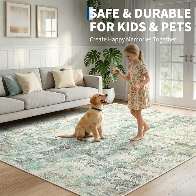 GarveeHome 8x10 Abstract Area Rug, Washable Soft Low Pile Non Slip Accent Rug for Living Room, Bedroom, Dining Room, Modern Neutral Indoor Carpet