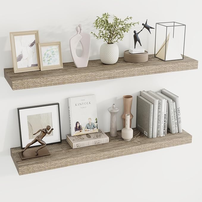 Dreamland 40Inch Floating Shelves for Wall 9.3" Deep Grey Set of 2 | Wall shelves for bathroom, bedroom, Living Room, kitchen, deep wall mount wood storage display for home decor 40" x 9.3"