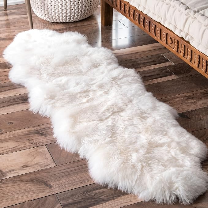 Carvapet Faux Sheepskin Rug Runner - Plush Fur Couch Pad Covers for Sofa, White Shaggy Decorative Area Rugs for Bedroom Bench 2ft x 6ft