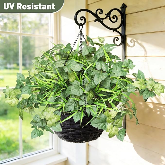 6PCS Outdoor Faux Plants, UV Resistant Artificial Grass for Outdoor Planters, Fake Greenery Plants for Garden Balcony Yard Porch Decor (Green)