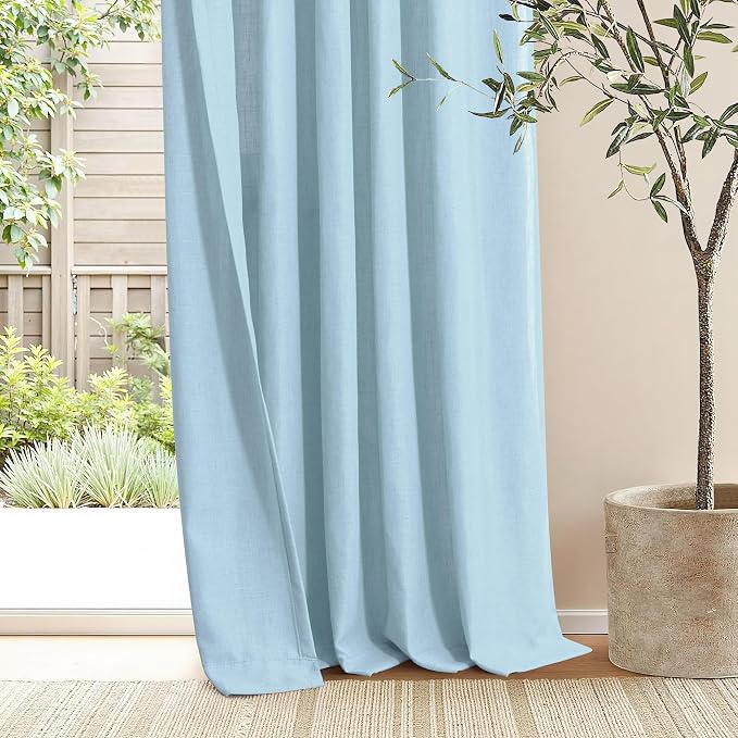 Light Blue Linen Pleated Curtains 84 Inches Long for Bedroom Sky Baby Blue Cerulean Spring Summer Curtain for Living Room Boho Modern Farmhouse Sheer Pinch Pleat Drapes 40x84 Length 2 Panels Back Tab