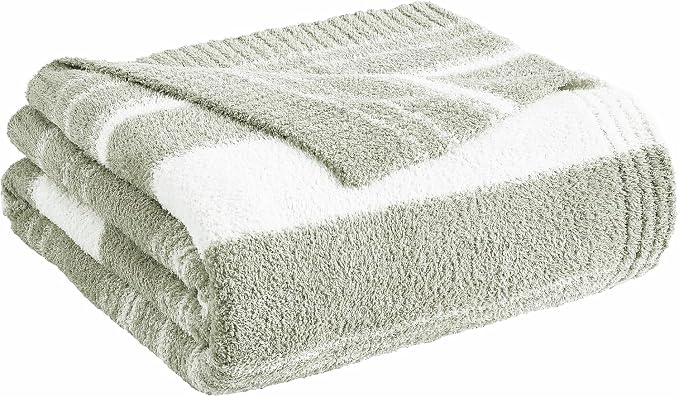 WRENSONGE Soft Throw Blanket for Couch-Cozy Reversible Knitted Blankets | Lightweight Warm Fluffy Decor for Women, Mom, Her & Girls, Sofa, Chair, Bed, 50x70in, Sage Green Stripe