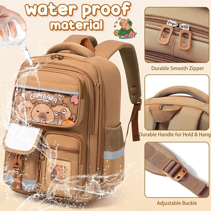 Fimibuke Capybara Backpack for School Girls, 28PCS Capybara Toddler School Supplies Stationery Set with Bookbag Pencil Case Pens Pencils Notebook Easter Gifts for Kindergarten Elementary Student