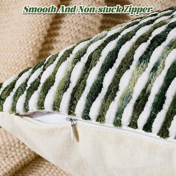 AmHoo Boho Chenille Pillow Cover Decorative Tufted Pillowcase for Couch Bed Sofa Bedroom Living Room Modern 20 x 20-Inch Sage Green
