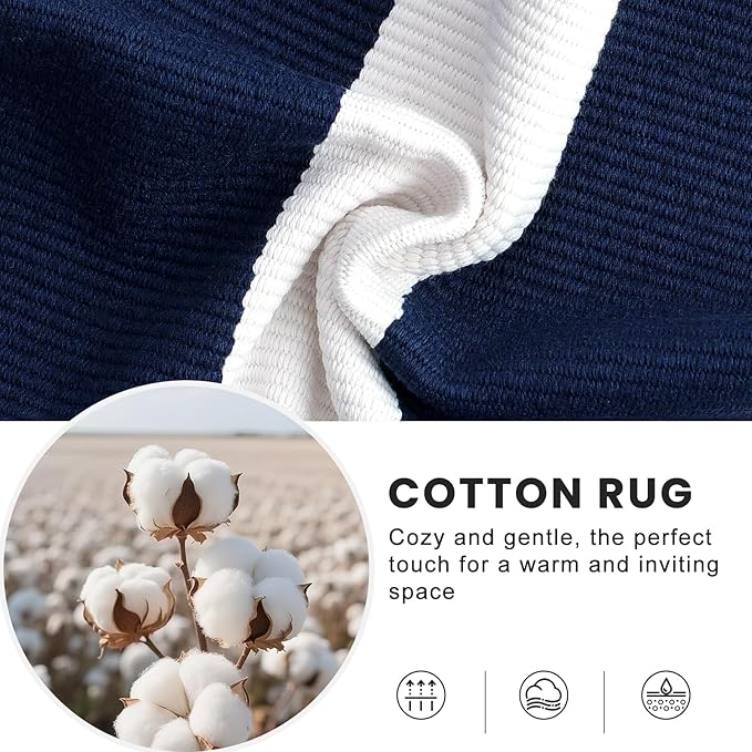 OLANLY Navy and White Striped Rug 2'4" x 3'7" (27.5" x 43") – Washable Cotton Indoor Outdoor Doormat for Front Door, Entryway, Kitchen, Porch, Patio Decor