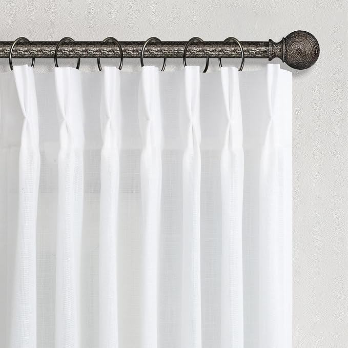 White Linen Curtains 80 Inches Long for Living Room Pinch Pleat Back Tab Thick Linen Textured Pleated Drape Hooks Rings Light Filtering Semi Sheer Snow White Bedroom Window Curtain 80 Length 2 Panels