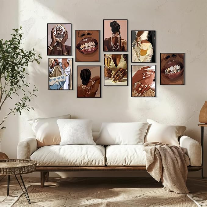 Black Woman Wall Art African American Women Canvas Poster Black Girl People Wall Decor Fashion Female Pictures Abstract Painting Boho Prints Urban Artwork for Bedroom Bathroom 8x10x9 Inch Unframed