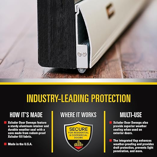 Xcluder 36" Versa-Line Rodent-Proof Door Sweep, Aluminum Cover - Seals Out Rodents and Pests, Easy to Install, Maximum Adjustability; Under-Door Seal