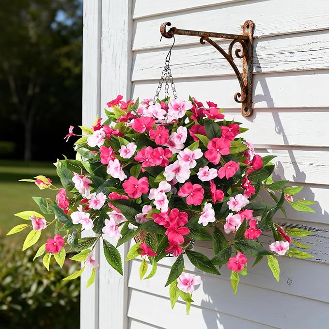 Hommyea Artificial Fake Hanging Flowers Plants Basket for Outdoors Outside Decoration UV Resistant Faux Silk Flowers Look Real Plastic Flowers for Spring Planters Home Porch Patio Garden Decor