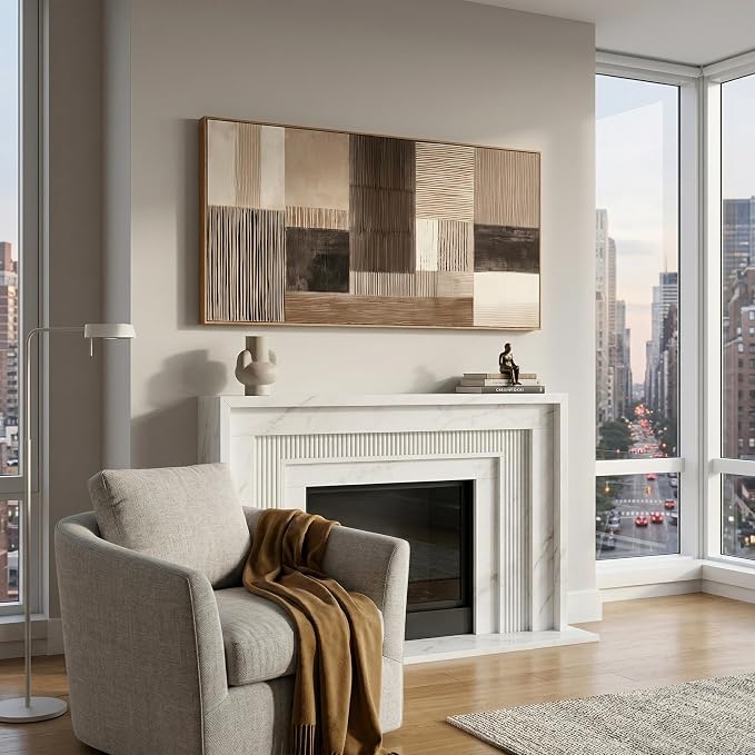 HUADAOART Abstract Geometric Canvas Wall Art Neutral Brown Tones Canvas Print Modern Style 58 x 30 in Home Decor for Living Room Bedroom Office Wall Decoration Ready to Hang