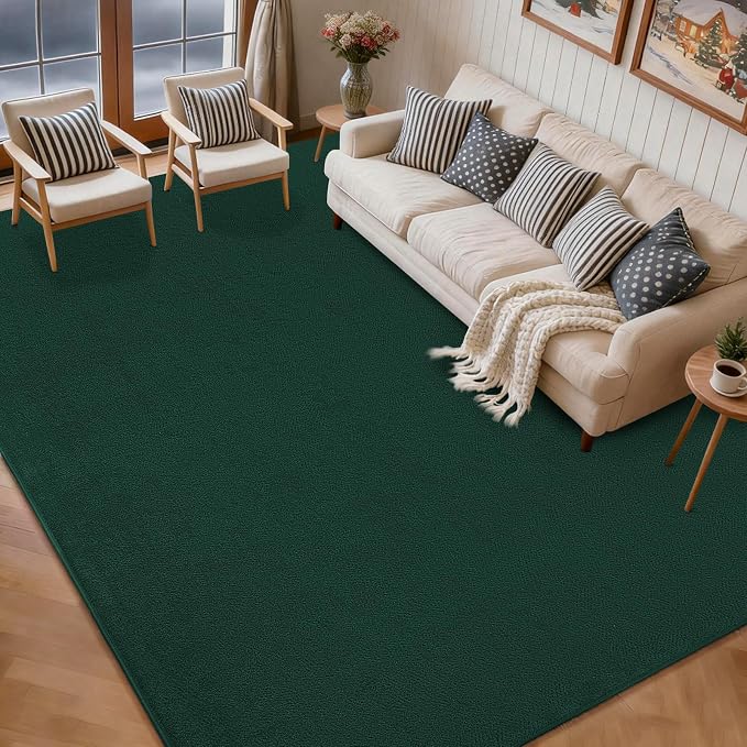 qulint Dark Green Area Rug for Living Room 5x8, Washable Rugs for Bedroom with Thickened Memory-Foam, Minimalist Modern Carpet Non Slip Alfombras for Boys Girls Kid Room Nursery Dorm Home Decor