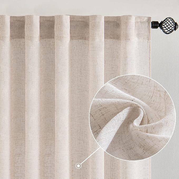 MIULEE Natural White Linen Curtains 78 Inch Length 2 Panels for Bedroom Living Room, Soft Thick Linen Textured Window Drapes Semi Sheer Light Filtering Back Tab Rod Pocket Burlap Look Decor
