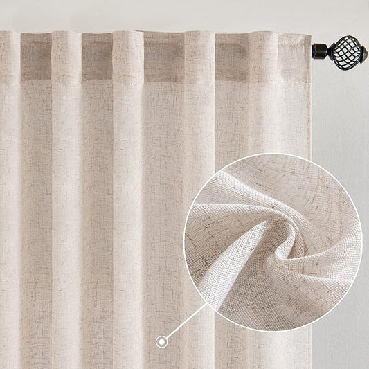 MIULEE Natural White Linen Curtains 120 Inches Long for Bedroom Living Room, Soft Thick Linen Textured Window Drapes Semi Sheer Light Filtering Rod Pocket Back Tab Cream Ivory Look, 2 Panels 10 Ft