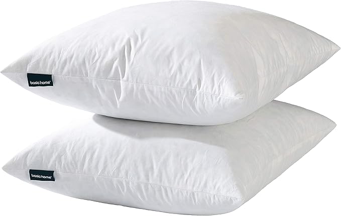 basic home® Hotel-Style Goose Feather Pillow Insert for Sofa & Bed - 100% Odorless & Plump Cushion Filler - 233TC Cotton with Inner Liner to Prevent Poking (16x16 Inch)