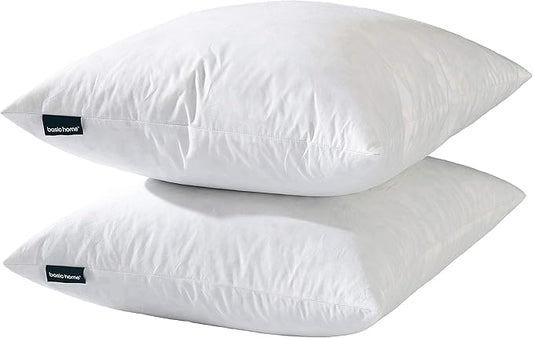 basic home® Hotel-Style Goose Feather Pillow Insert for Sofa & Bed - 100% Odorless & Plump Cushion Filler - 233TC Cotton with Inner Liner to Prevent Poking (16x16 Inch)