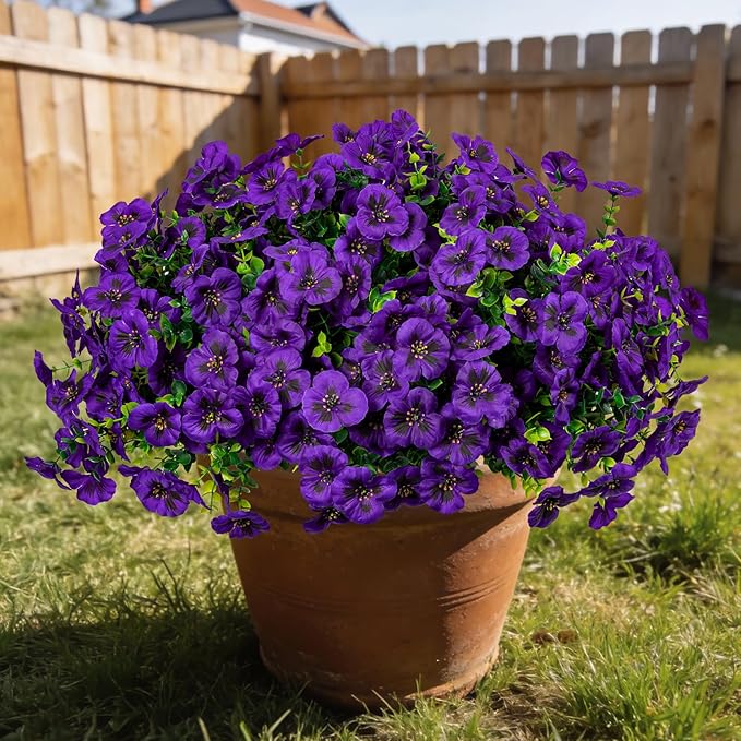 24 Pcs Artificial Fake Pansy Flowers for Outdoor,Faux Silk Plants Flowers UV Resistant Pansies Spring Flowers for Planter Front Door Porch Yard Patio garden Window Box Home Decor(Dark Purple)