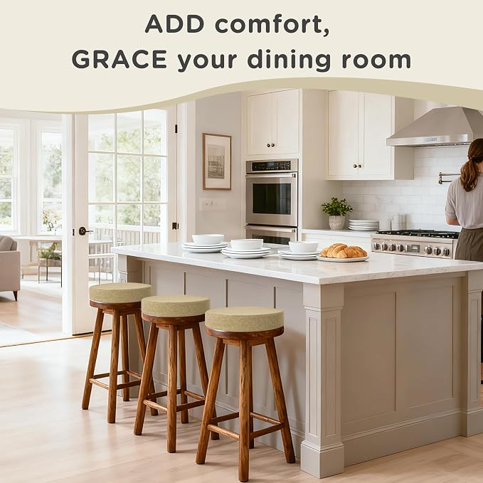 AddGrace 2.5" Thick Non Slip Round Chair Pad 1 Pack, 16", Beige | Machine-Washable Cover, Non-Slip, for Kitchen, Dining Room, Office, Floor, Bistro Cafe, for 16" Ottoman, 16" Round Stool