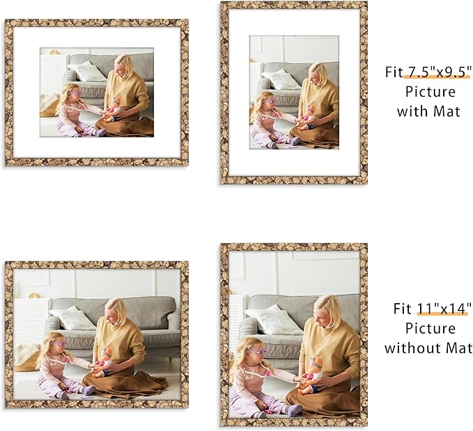 Picrit 11x14 Farmhouse Stone Spotted Picture Frame Set of 12, Display 8x10 with Mat or 11 x 14 without Mat, Country Photo Frames for Wall Mounting or Table Top Display, Rustic Brown