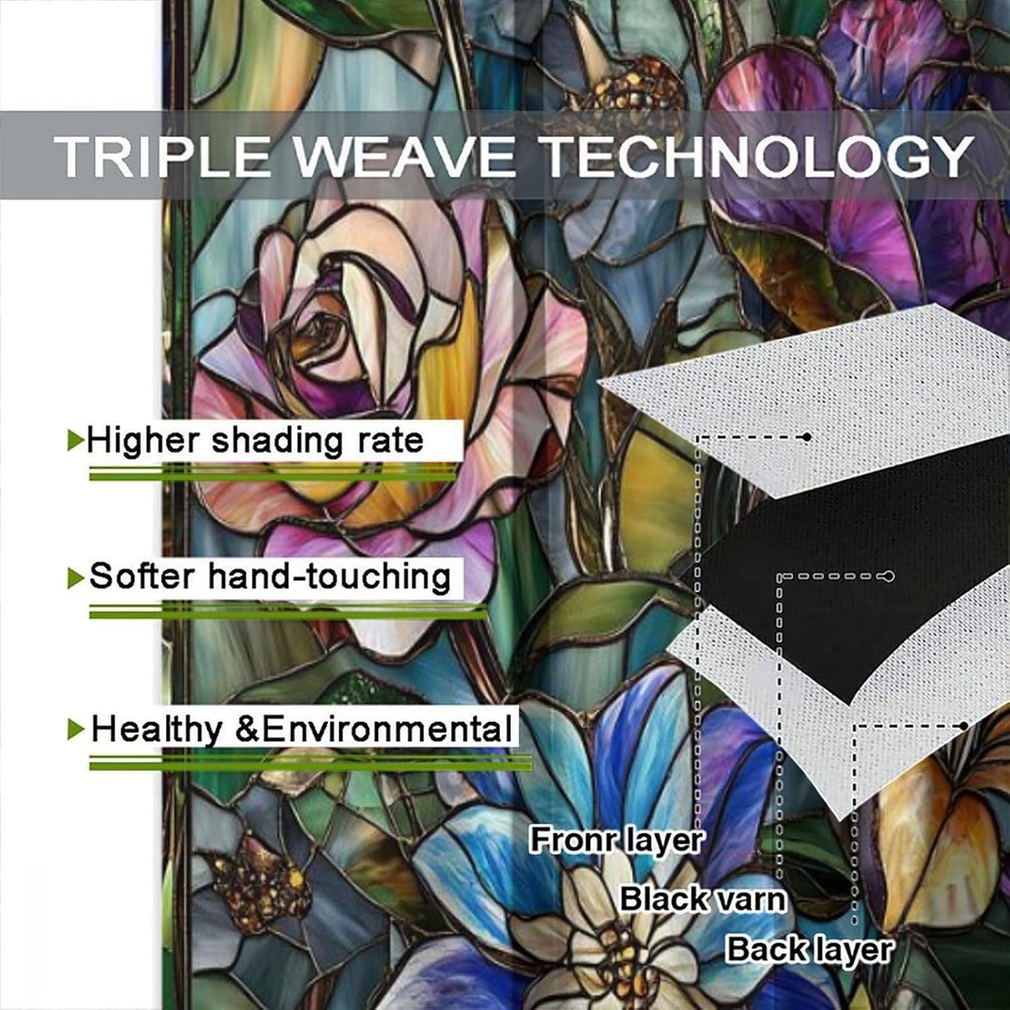 Stained Glass Curtains,Retro Colored Glass Flowers Art Home Decor Drapes for Bedroom Living Room Kitchen Window Treatment 2 Panels Set Total Size 42" W X 54" L Inch