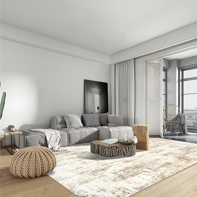 8x10 Area Rugs Washable Rug: Modern Abstract Living Room Rug Soft Anti-Skid Thin Carpet Indoor Floor Non-Shedding Carpets for Bedroom Dining Room Farmhouse Nursery Home Office Beige Grey