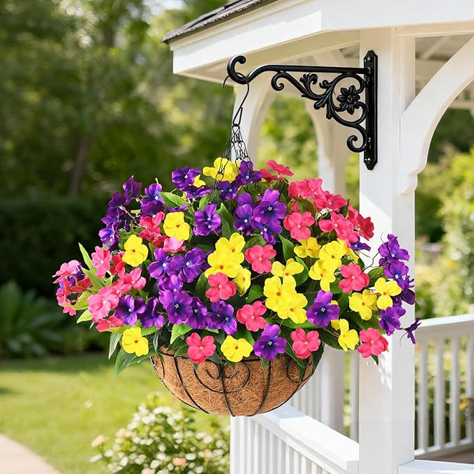 Artificial Impatiens Flowers for Outdoors, 6 Bundles Multicolor Silk Fake Flowers for Spring Summer Decoration, UV Resistant Faux Plants Plastic Bouquet for Home Planter Porch Patio Yard Decor