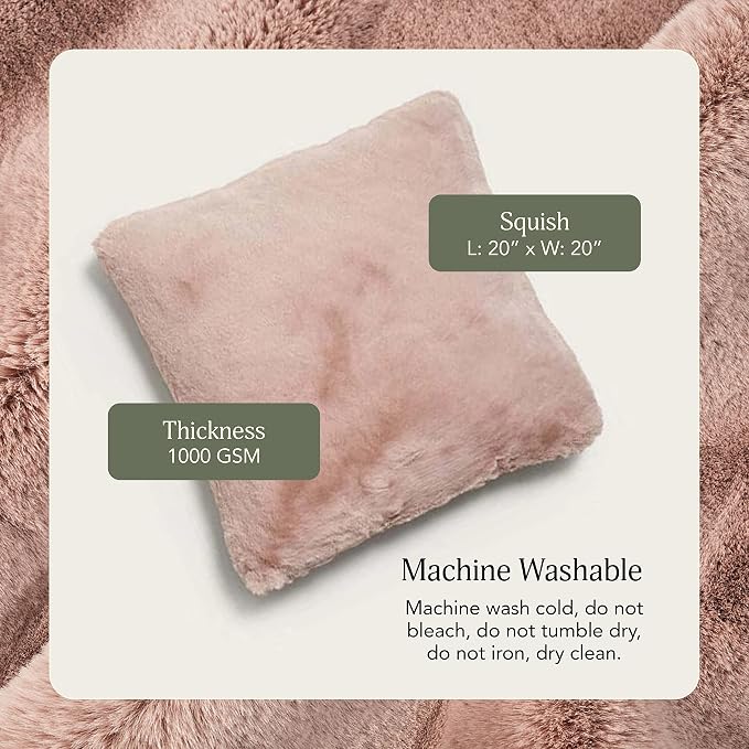 UnHide Squish - Faux Fur Pillow - Extra Soft Throw Pillow - Square Shaped Pillow, Polyester Fill - Machine Washable - Perfect for Living Room, Bedroom, or Guest Room - 20” x 20” - Rosy Baby