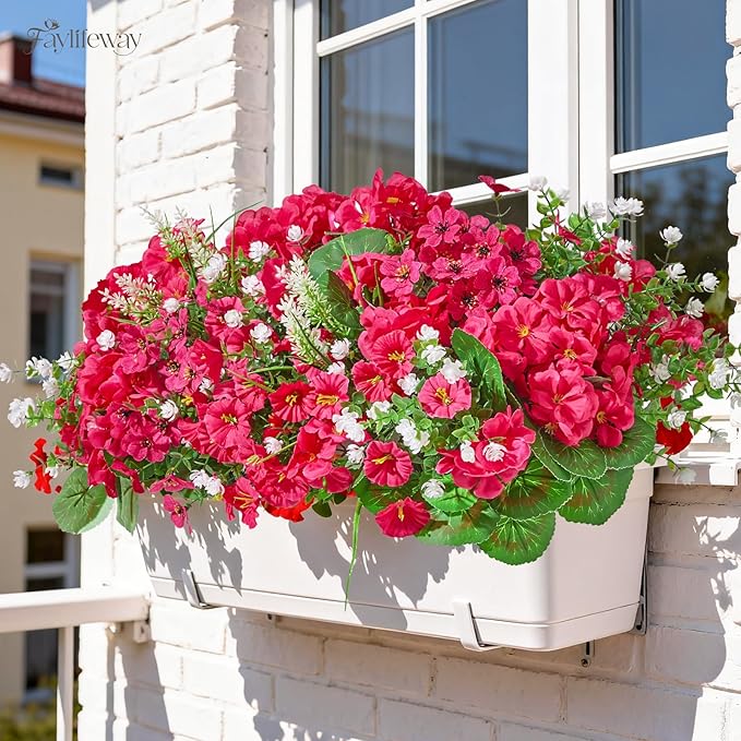 16 Bundles Artificial Flowers for Outdoors, UV Resistant Silk Faux Flowers for Outside Planters,Garden,Porch,Patio,Yard,Home Decor(Hot Pink)