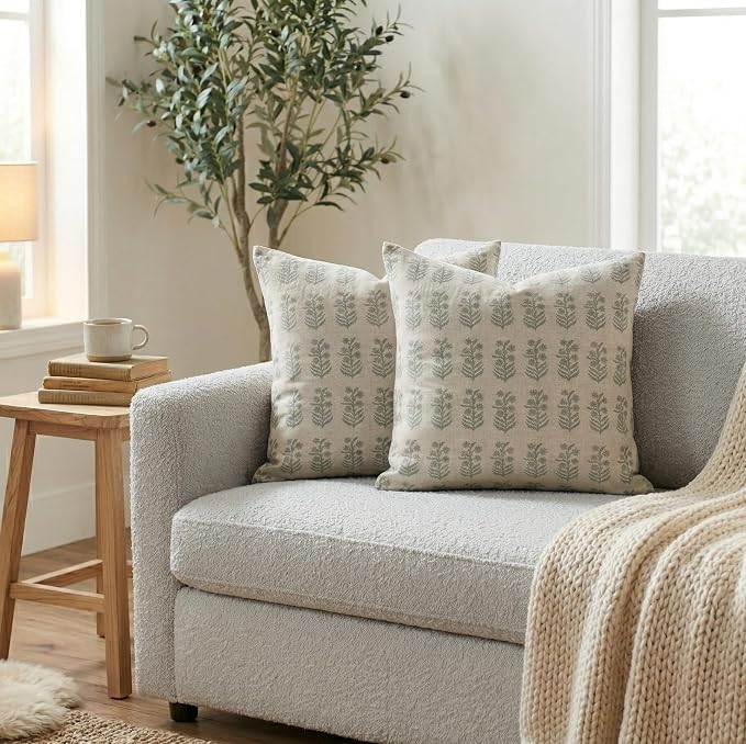 Linen Throw Pillow Covers 20x20 inch Soft Green Spring Decorative Pillow Covers for Living Room, Bedroom