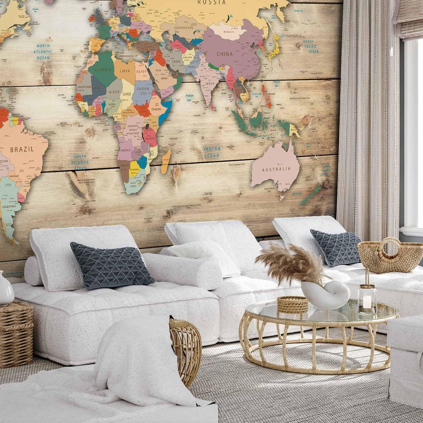 artgeist Wall Mural World Map 154x110 in - XXL Peel and Stick Self-Adhesive Wallpaper Removable Large Sticker Foil Wall Decor Print Picture Image Design Map of The World k-B-0009-a-b