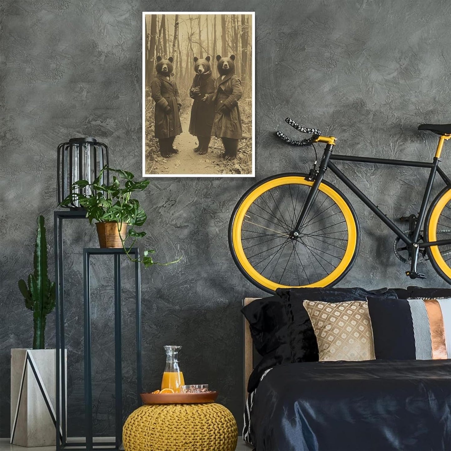 Vintage Horror Halloween Wall Decor Spooky The Three Bears In Occult Forest Spooky Canvas Wall Art Poster Gothic Dark Academia Decorations Room Creepy Print 12X16inch Unframed