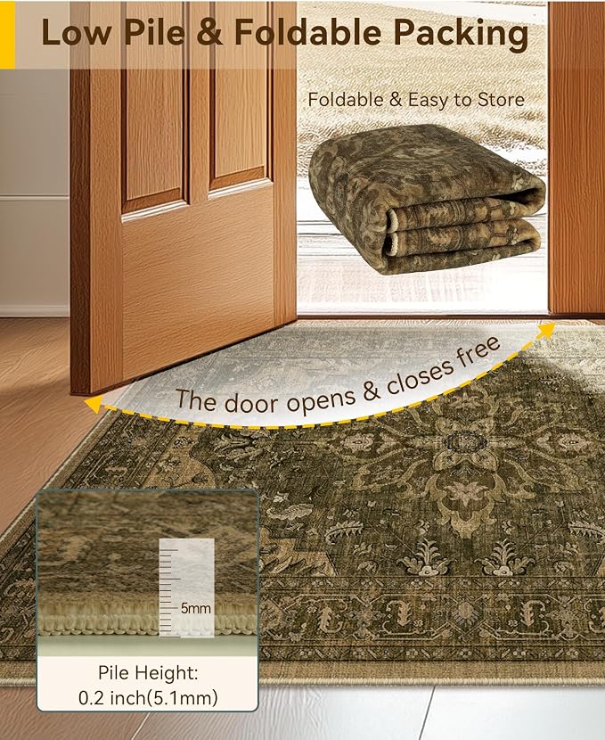 RELEANY Area Rugs Small 2'x3' Washable Non-Slip, Floral Vintage Distress Medallion Carpet for Kitchen Entryway Bathroom, Brown Dark Brown