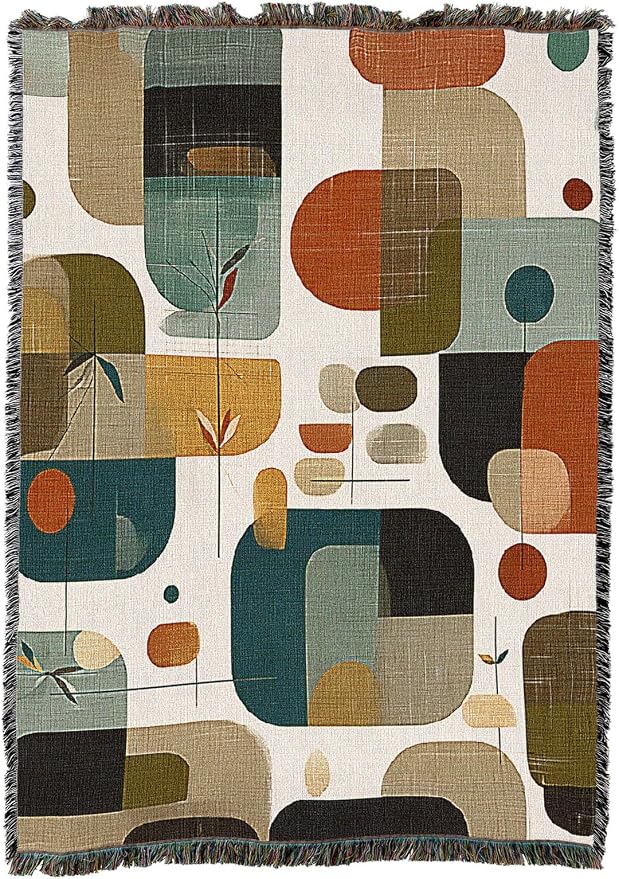 Pure Country Weavers Abstract Linen Shapes Blanket - Mid Century Modern - Gift Tapestry Throw Woven from Cotton - Made in The USA (50X60)