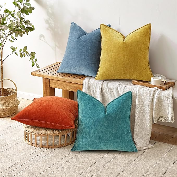 decorUhome Summer Couch Throw Pillow Covers 18x18 Set of 2, Decorative Soft Velvet Modern Cozy Chenille Pillow Cases with Elegant Design for Sofa Bed Living Room Home Decor, Rust