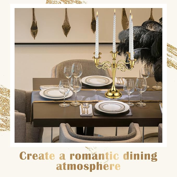 Dandat 3 Pcs 5 Arm Metal Candelabra 10.24 Inch Tall Candlestick Holders Gothic Candle Holder for Home Wedding Church Halloween Theme Party Table Centerpieces(Gold)