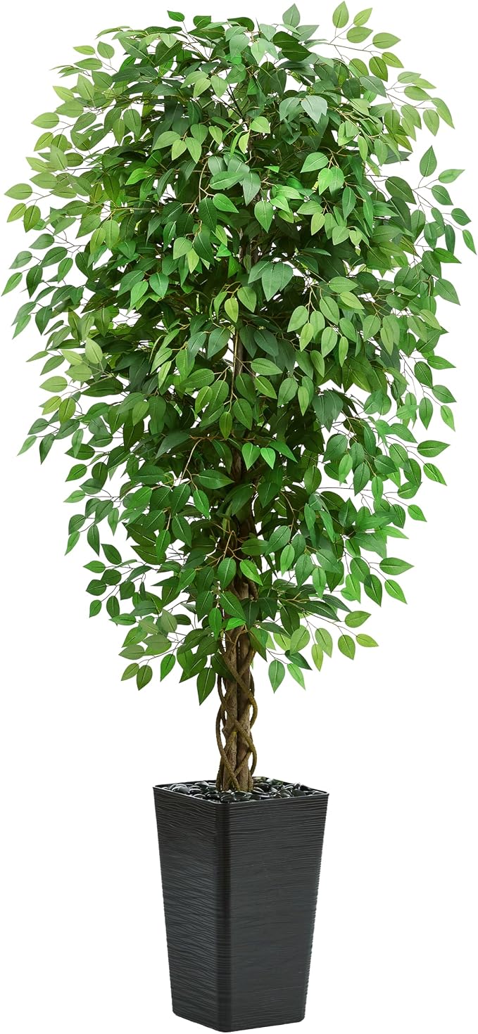 Artificial Ficus Tree 6FT Faux Floor Tree with Planter UV Resistant Potted Fake Silk Plant-Indoor Outdoor Lifelike Fake Ficus Tree for Home, Living Room Bedroom Topiary Tree