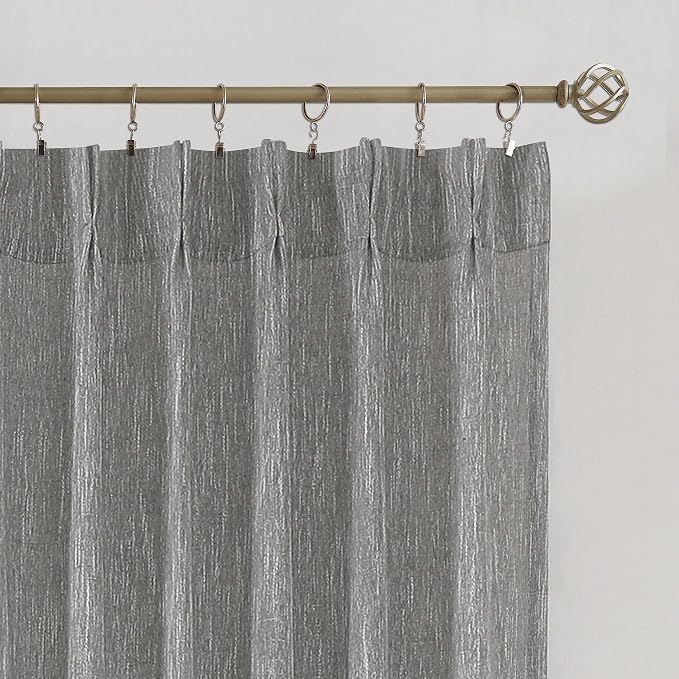 Vision Home Gray Pinch Pleated Semi Sheer Curtains Textured Light Filtering Window Curtains 84 inch for Living Room Bedroom Rayon Blended Charcoal Grey Pinch Pleat Drapes with Hooks 2 Panels 40"Wx84"L