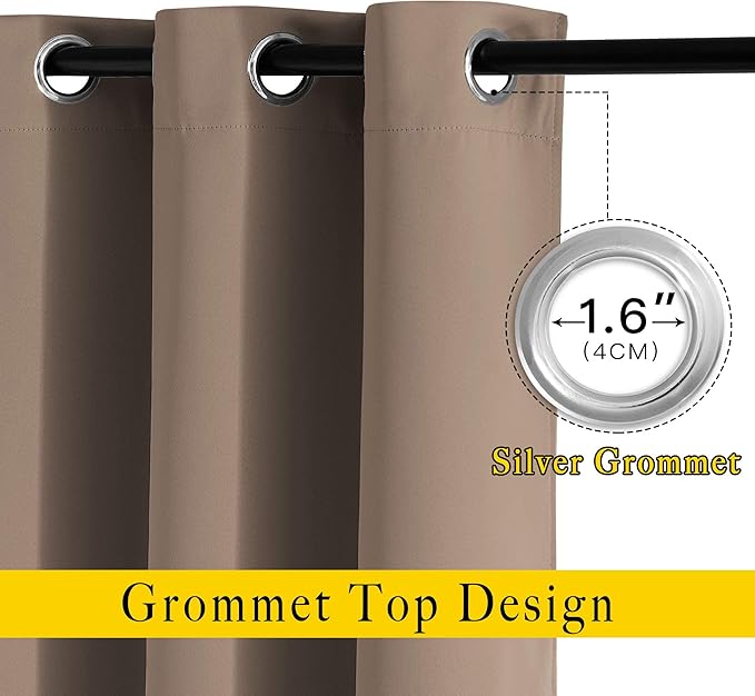 NICETOWN Bedroom Blackout Curtains and Drapes - Window Treatment Thermal Insulated Solid Grommet Blackout Draperies for Living Room (Set of 2 Panels, 52 by 95 Inch, Cappuccino)