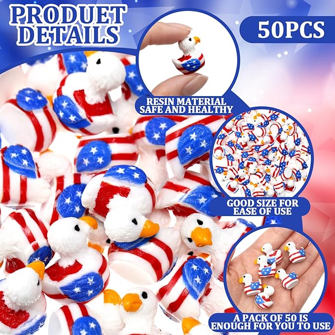DoubleFill 50 Pcs Patriotic Eagle Duck Figurine Mini Resin Veteran Ducks 250th Anniversary Independence Day Patterns Tiny Animals Figurines Patriotic Resin Ducks Ornament for Home Office Desk Bathroom