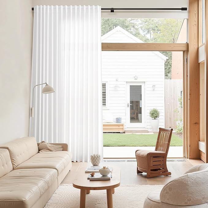 Nanspring White Linen Curtains Extra Long 120 Inches Long for Living Room 2 Panel Set Back Tab Light Filtering Boho Farmhouse Semi Sheer Curtain Drapes for Dining Room Large Window 10 FT Tall